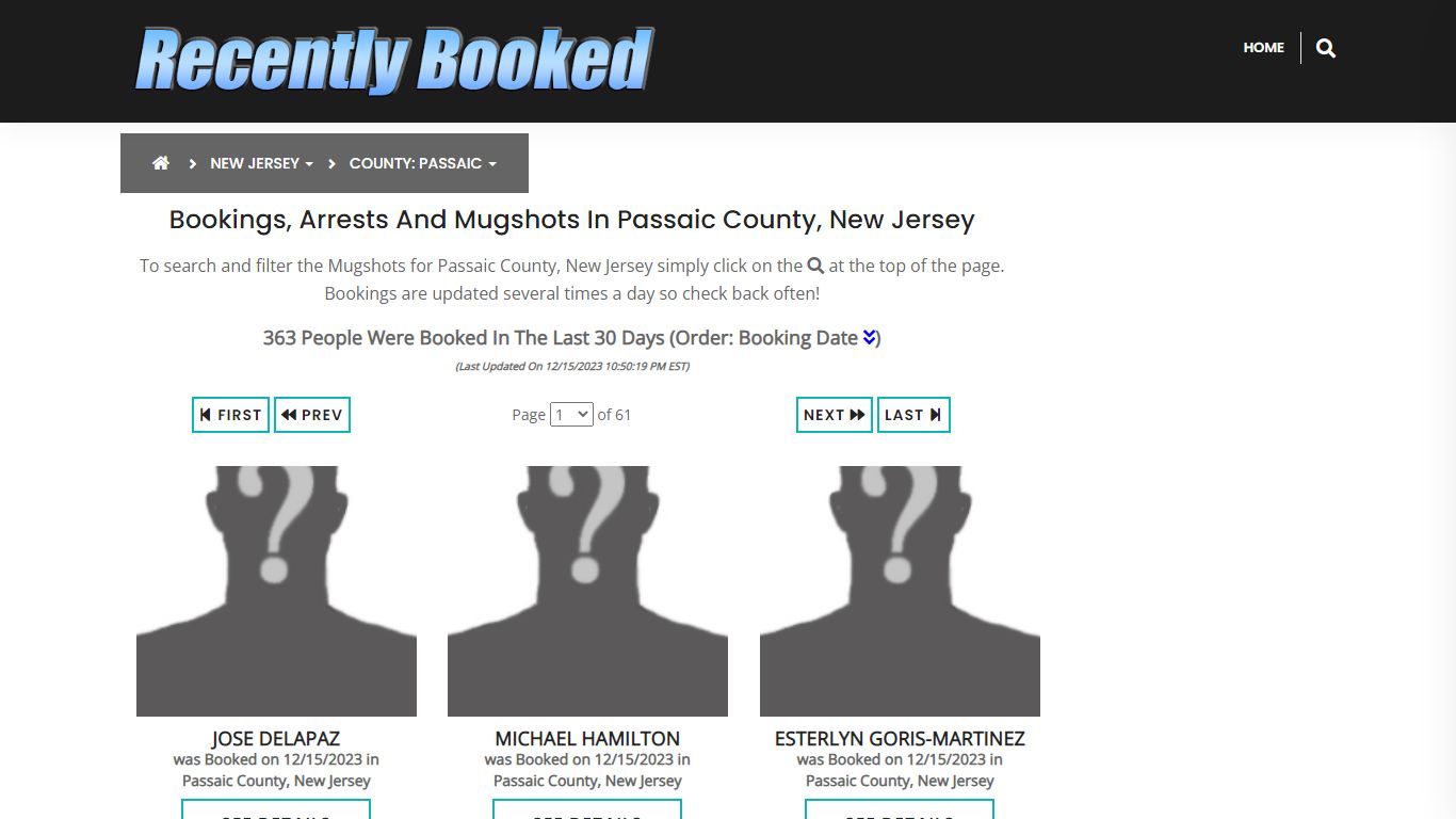Bookings, Arrests and Mugshots in Passaic County, New Jersey